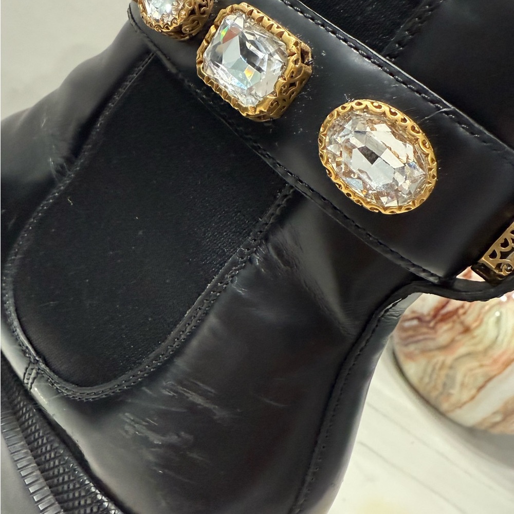 Gucci Magnum Calf Nero Rhinestone Band Black Ankle Boots - Picture 5 of 7